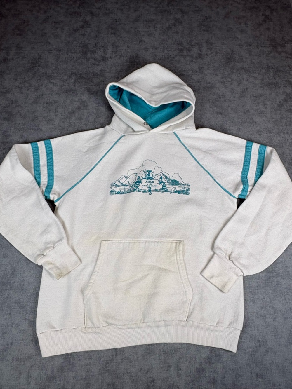 Vintage Velva Sheen Adak Alaska Hoodie USA Medium Graphic Pullover